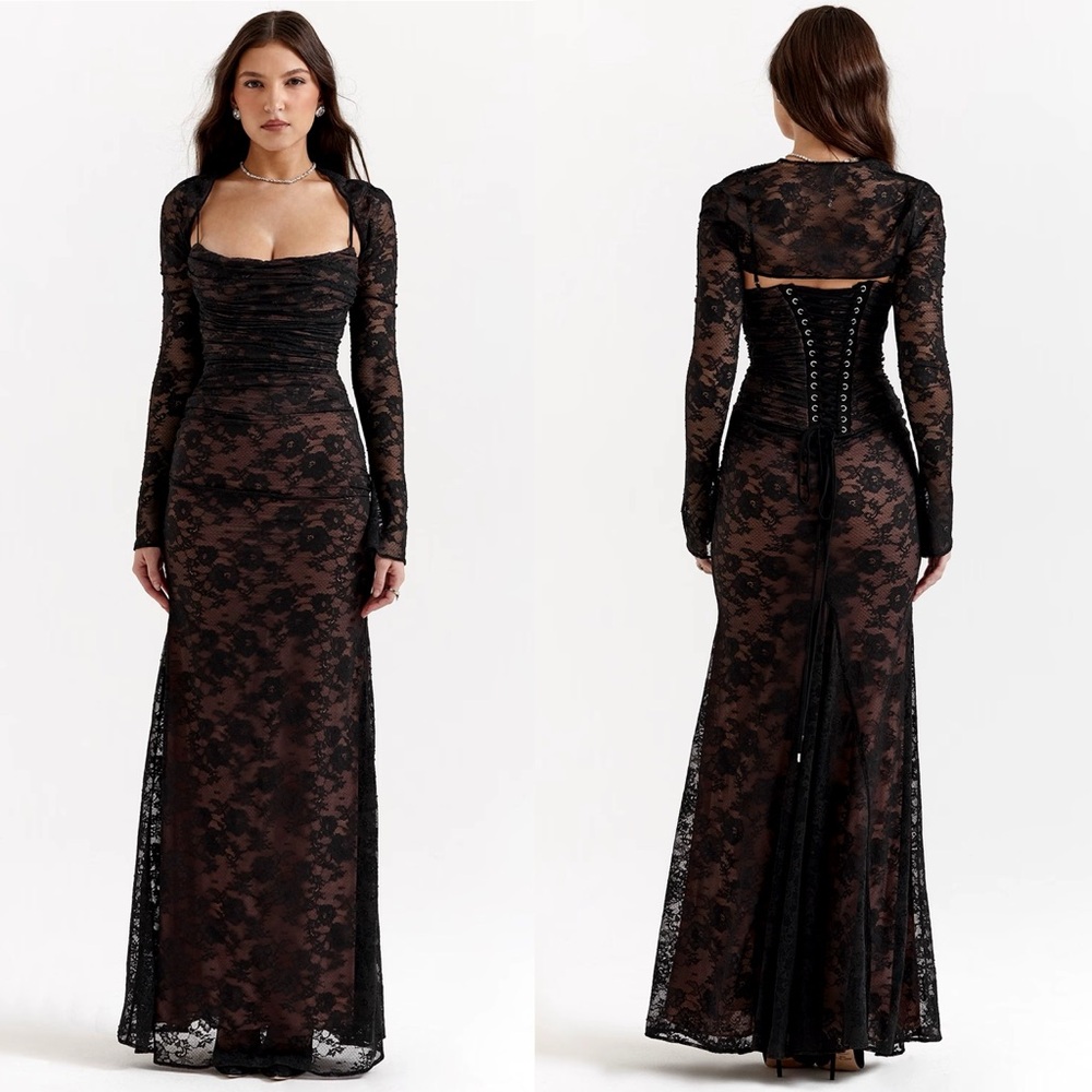 HOUSE OF CB 'Artemis' Black Lace Maxi Dress NWOT size M - Picture 3 of 9